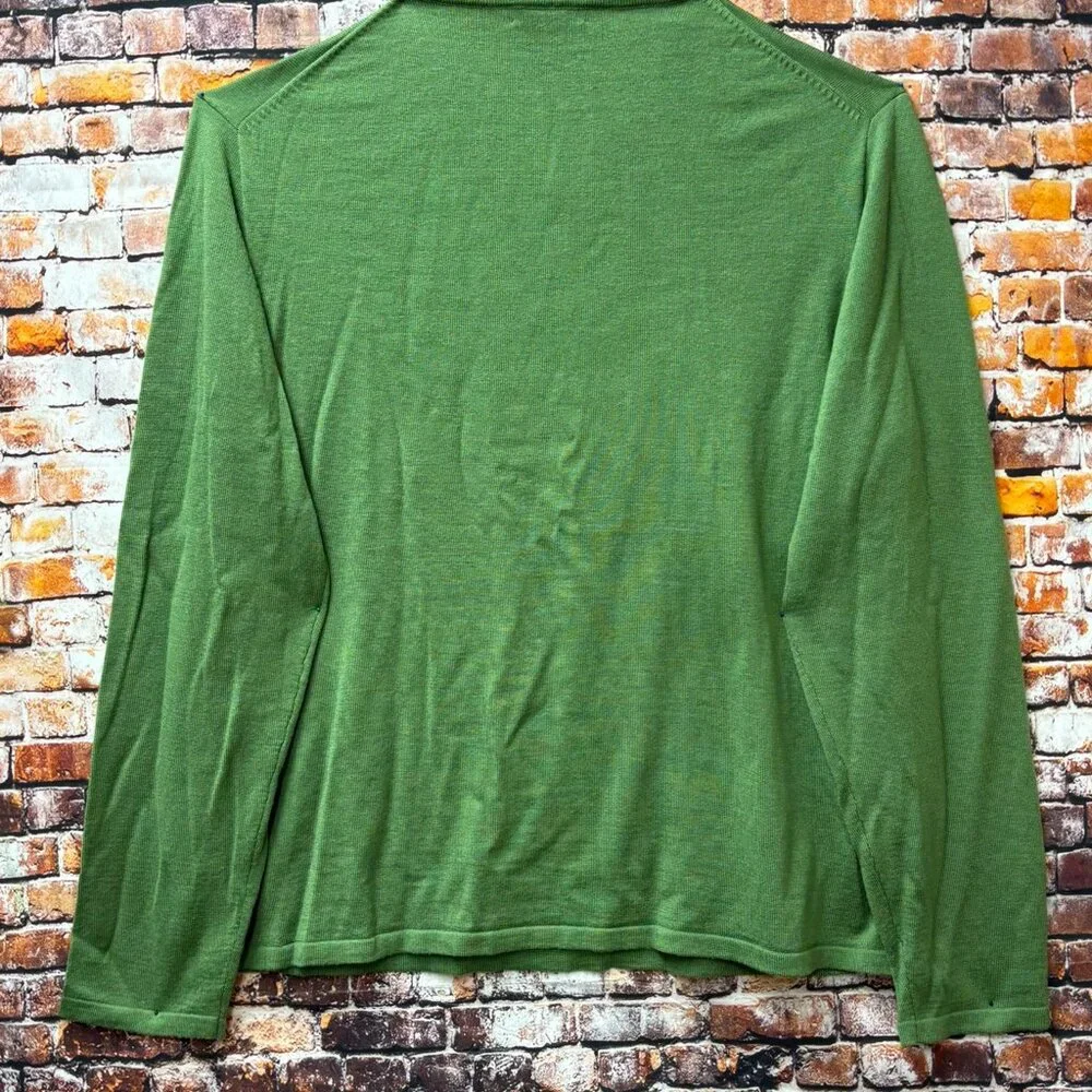 J. Crew Merino Wool Sweater in Green V-neck Long Sleeves Men Sz Large